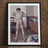 Man at His Bath - Gustave Caillebotte Nude Art Print / Canvas Black-framed Muscular Bathroom Soft Pastel Gay, Caillebotte’s Prints