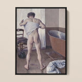 Man at His Bath - Gustave Caillebotte Nude Art Print / Canvas Black-framed Reproduction Classical Painting Male Figure Indoor Gay,