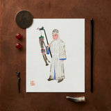 Man in Mourning - Manchu Funereal Fashion Art Print / Canvas Delicate Watercolor Illustration Traditional Chinese Figure White Robes Qing