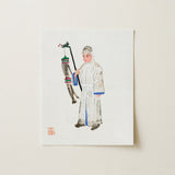 Man in Mourning - Manchu Funereal Fashion Art Print / Canvas Delicate Watercolor Illustration White Cardstock East Asian Figure Qing