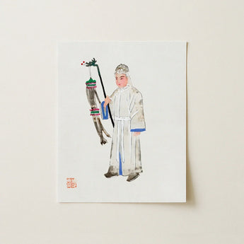 Man in Mourning - Manchu Funereal Fashion Art Print / Canvas Delicate Watercolor Illustration White Cardstock East Asian Figure Qing