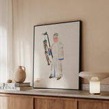 Man in Mourning - Manchu Funereal Fashion Art Print / Canvas Framed Ink Wash Painting Traditional Chinese Opera Figure Qing Dynasty Manchu