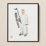 Man in Mourning - Manchu Funereal Fashion Art Print / Canvas Framed Watercolor Painting Traditional Chinese Figure White Robes Qing Dynasty