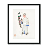 Man in Mourning - Manchu Funereal Fashion Art Print, Traditional Chinese Watercolor Painting Figure White Robes Lantern