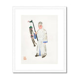 Man in Mourning - Manchu Funereal Fashion Art Print, Traditional Chinese Watercolor Painting Figure White Robes Ceremonial