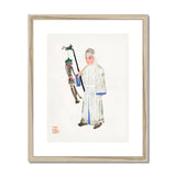 Man in Mourning - Manchu Funereal Fashion Art Print, Traditional Chinese Watercolor Painting Figure White Robes Lantern