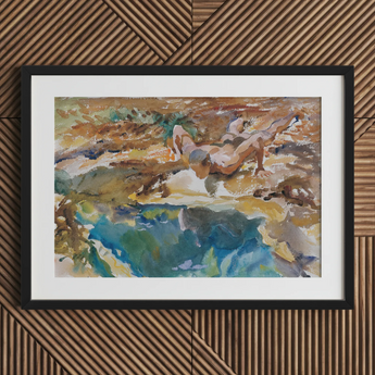 Man and Pool - John Singer Sargent Nude Art Print / Canvas, 30x20’’ / 76x51cm / Black Frame / Matboard, Posters Prints & Visual Artwork,