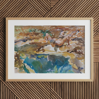 Man and Pool - John Singer Sargent Nude Art Print / Canvas, 30x20’’ / 76x51cm / Natural Frame / Matboard, Posters Prints & Visual Artwork,