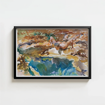 Framed Watercolor Painting Nude Figure Earthy Landscape Vibrant John Singer Sargent, Exploding Conventional Notions, Early 20th-century Art