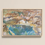 Man and Pool - John Singer Sargent Nude Art Print / Canvas Framed Watercolor Painting Figure Earthy Tones Vibrant Blue, Exploding