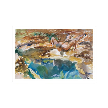 Man and Pool - John Singer Sargent Nude Art Print / Canvas Watercolor Painting Rocky Shoreline Blue Water John Singer Sargent, Exploding