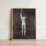 Black-and-white Framed Photograph Nude Figure Nature Encased Light Man Posing Naked, Holding, Branch, Von Gloeden