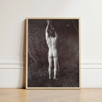 Black-and-white Framed Photograph Nude Figure Nature Encased Light Man Posing Naked, Holding, Branch, Von Gloeden
