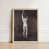 Black-and-white Photographic Print Light Wood Frame Nude Figure Man Posing Naked, Holding, Branch, Von Gloeden