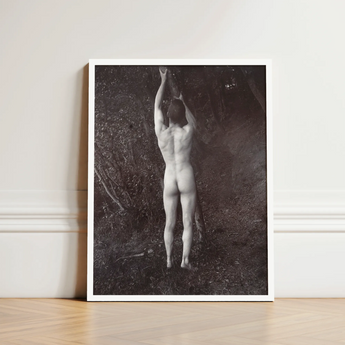 Black-and-white Framed Photograph Nude Figure Nature Tree Branches Man Posing Naked, Holding, Branch, Von Gloeden