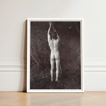 Black-and-white Framed Photograph Nude Male Figure Nature Arms Man Posing Naked, Holding, Branch, Von Gloeden