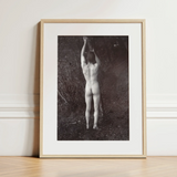 Man Posing Naked Holding Branch of a Tree - Edwin Nichol Fallaize Art Print / Canvas, 12x16’’ / 31x41cm / Natural Frame / Matboard, Posters