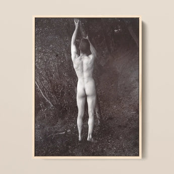 Man Posing Naked Holding Branch of a Tree - Edwin Nichol Fallaize Art Print / Canvas, 12x16’’ / 31x41cm / Natural Frame, Posters Prints &