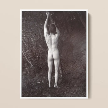Man Posing Naked Holding Branch of a Tree - Edwin Nichol Fallaize Art Print / Canvas, 12x16’’ / 31x41cm / White Frame, Posters Prints &