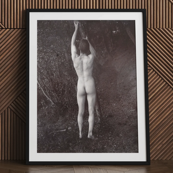 Man Posing Naked Holding Branch of a Tree - Edwin Nichol Fallaize Art Print / Canvas, 24x32’’ / 61x81cm / Black Frame / Matboard, Posters