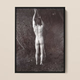 Man Posing Naked Holding Branch of a Tree - Edwin Nichol Fallaize Art Print / Canvas Black-framed Black-and-white Photographic Nude Male