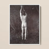 Man Posing Naked Holding Branch of a Tree - Edwin Nichol Fallaize Art Print / Canvas Black-and-white Photographic Framed Simple White