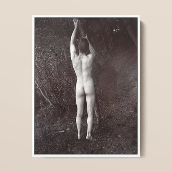Man Posing Naked Holding Branch of a Tree - Edwin Nichol Fallaize Art Print / Canvas Black-and-white Photographic Framed Simple White