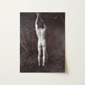 Man Posing Naked Holding Branch of a Tree - Edwin Nichol Fallaize Art Print / Canvas Black-and-white Photographic Print Nude Male Figure