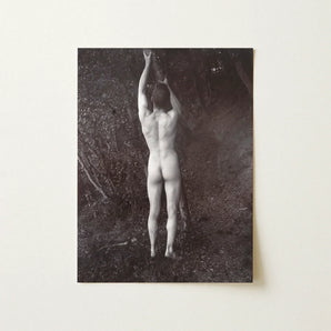 Man Posing Naked Holding Branch of a Tree - Edwin Nichol Fallaize Art Print / Canvas Black-and-white Photographic Nude Male Figure Arms