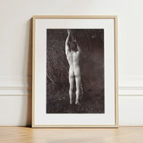 Man Posing Naked Holding Branch of a Tree - Edwin Nichol Fallaize Art Print / Canvas Minimalist Wooden-framed Black-and-white Photographic