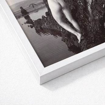Man Posing Naked on a Rocky Outcrop - Edwin Nichol Fallaize Art Print / Canvas White Framed Black Photograph Nude Figure Water, Male,