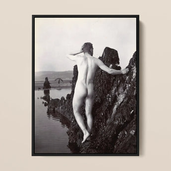 Man Posing Naked on a Rocky Outcrop - Edwin Nichol Fallaize Art Print / Canvas, 12x16’’ / 31x41cm / Black Frame, Posters Prints & Visual