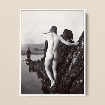 Man Posing Naked on a Rocky Outcrop - Edwin Nichol Fallaize Art Print / Canvas, 12x16’’ / 31x41cm / White Frame, Posters Prints & Visual