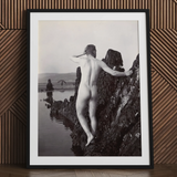 Man Posing Naked on a Rocky Outcrop - Edwin Nichol Fallaize Art Print / Canvas, 24x32’’ / 61x81cm / Black Frame / Matboard, Posters Prints