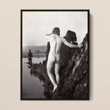 Man Posing Naked on a Rocky Outcrop - Edwin Nichol Fallaize Art Print / Canvas Black-framed Black-and-white Photographic Nude