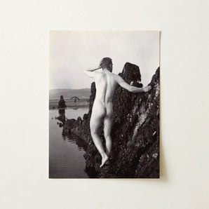 Man Posing Naked on a Rocky Outcrop - Edwin Nichol Fallaize Art Print / Canvas Black-and-white Photographic Nude Male Figure