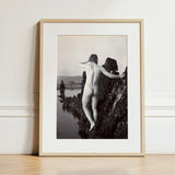 Man Posing Naked on a Rocky Outcrop - Edwin Nichol Fallaize Art Print / Canvas Minimalist Wooden-framed Black-and-white Photographic Nude