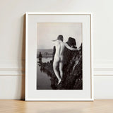 Man Posing Naked on a Rocky Outcrop - Edwin Nichol Fallaize Art Print / Canvas White-framed Black-and-white Photographic Nude Figure