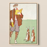 Man Reading a Book with Hares - Edward Penfield Art Print / Canvas, 12x18’’ / 31x46cm / Natural Frame, Posters Prints & Visual Artwork,