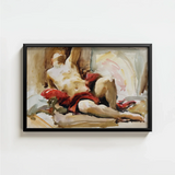 Framed Watercolor Painting Nude Male Figure Red Fabric John Singer Sargent, Drapery, Announces, Post-1900