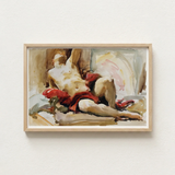 Framed Watercolor Painting Nude Figure Red Fabric Enclosed John Singer Sargent, Drapery, Announces, Post-1900 Male