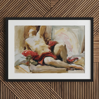 Man with Red Drapery - John Singer Sargent Art Print / Canvas, 30x20’’ / 76x51cm / Black Frame / Matboard, Posters Prints & Visual Artwork,