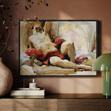 Man with Red Drapery - John Singer Sargent Art Print / Canvas Framed Abstract Painting Nude Figure Draped Fabric, Announces, Post-1900
