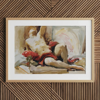Man with Red Drapery - John Singer Sargent Art Print / Canvas Watercolor Painting Nude Figure Draped Fabric Framed, Announces, Post-1900
