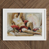 Man with Red Drapery - John Singer Sargent Art Print / Canvas Watercolor Painting Nude Figure Fabric Framed White, Announces, Post-1900
