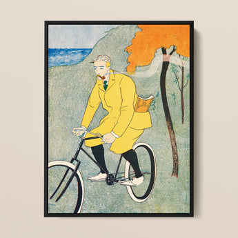 Man Riding Bicycle - Edward Penfield Art Print / Canvas, 12x16’’ / 31x41cm / Black Frame, Posters Prints & Visual Artwork, Toby Leon
