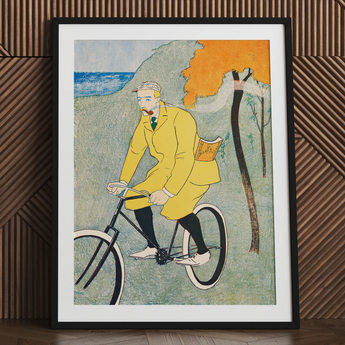 Man Riding Bicycle - Edward Penfield Art Print / Canvas, 24x32’’ / 61x81cm / Black Frame / Matboard, Posters Prints & Visual Artwork, Toby