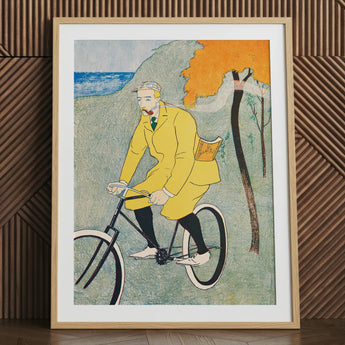 Man Riding Bicycle - Edward Penfield Art Print / Canvas, 24x32’’ / 61x81cm / Natural Frame / Matboard, Posters Prints & Visual Artwork,