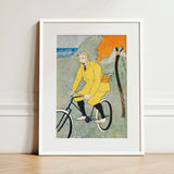 Man Riding Bicycle - Edward Penfield Art Print / Canvas Framed Bright Yellow Coat, Penfield’s, Gay Nineties Mid-pedal, Chrome-yellow