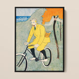 Man Riding Bicycle - Edward Penfield Art Print / Canvas Framed Yellow Coat Set, Penfield’s, Gay Nineties Mid-pedal, Chrome-yellow Overcoat